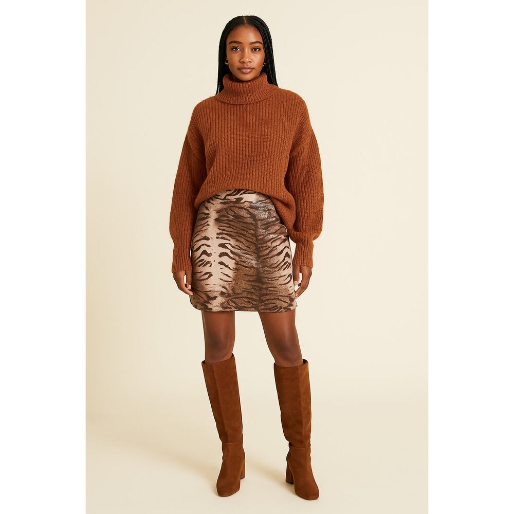 BARDOT Aritzia ALEXIS ANIMAL Print brown mini Skirt Faux Leather Small Size 4 - Picture 2 of 8